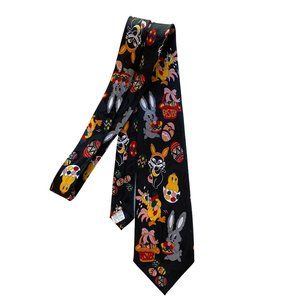 Fratello VTG Handmade Kawaii Easter Cat Bunny Chicken Characters Black Necktie